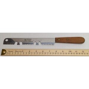 Vintage Stainless Steel Frozen Food Knife 8" Blade Wood Handle Serrated Meat